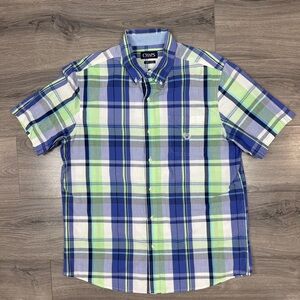 Chaps Shirt Mens L Blue/Green Plaid Short Sleeve Button Down Easy Care Shirt